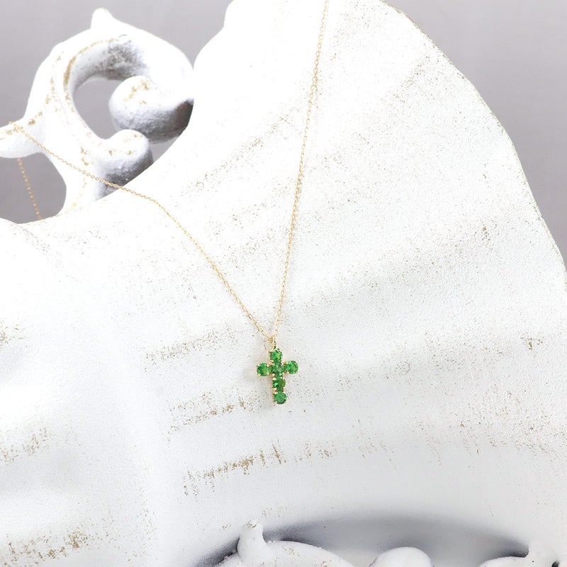 K10YG ツァボライト クロスモチーフネックレス_10