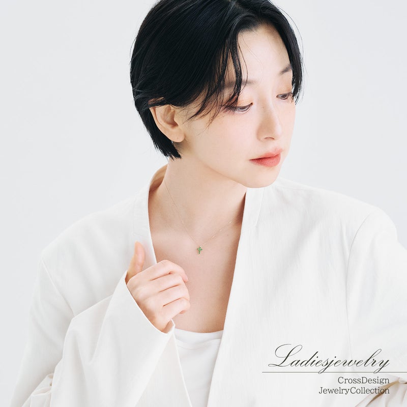 K10YG ツァボライト クロスモチーフネックレス_11