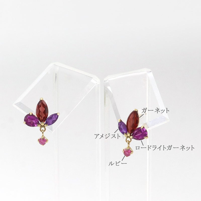 K10YG ガーネット＆ロードライトガーネット＆アメジスト＆ルビーピアス_03