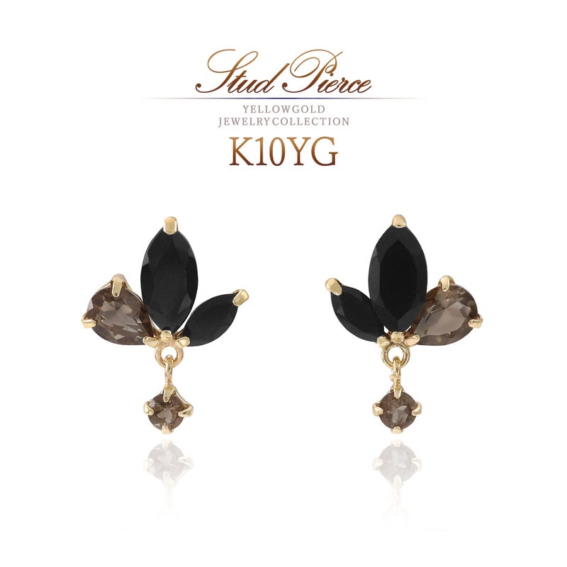 K10YG スモーキークォーツ＆オニキスピアス_01