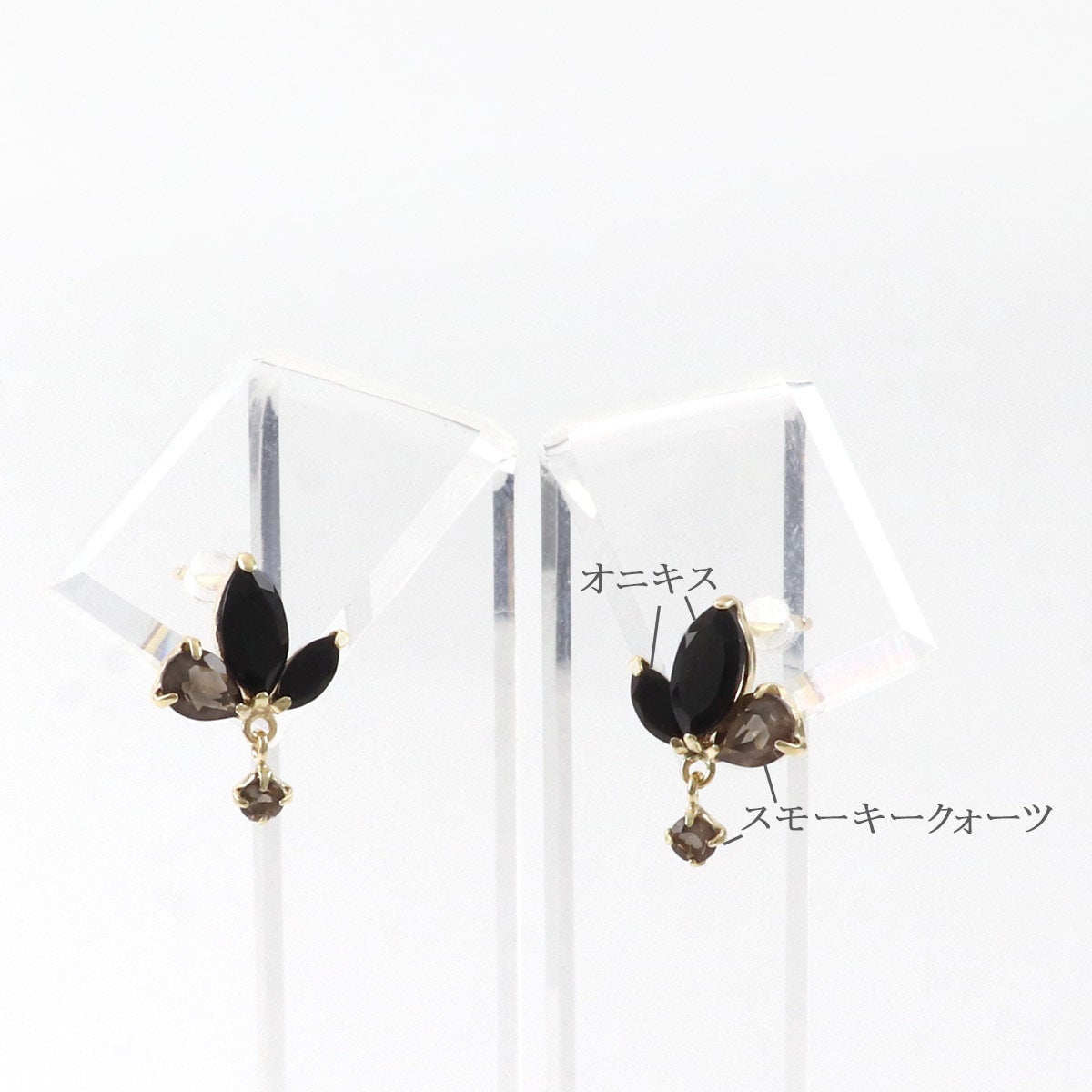 K10YG スモーキークォーツ＆オニキスピアス_03