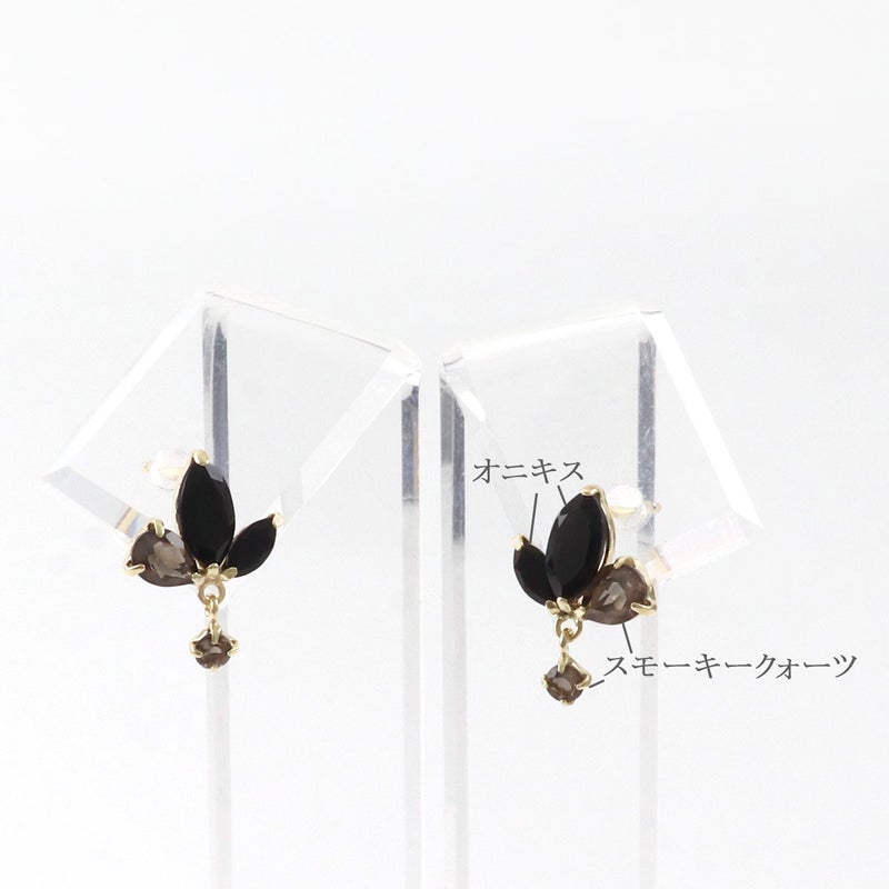 K10YG スモーキークォーツ＆オニキスピアス_03
