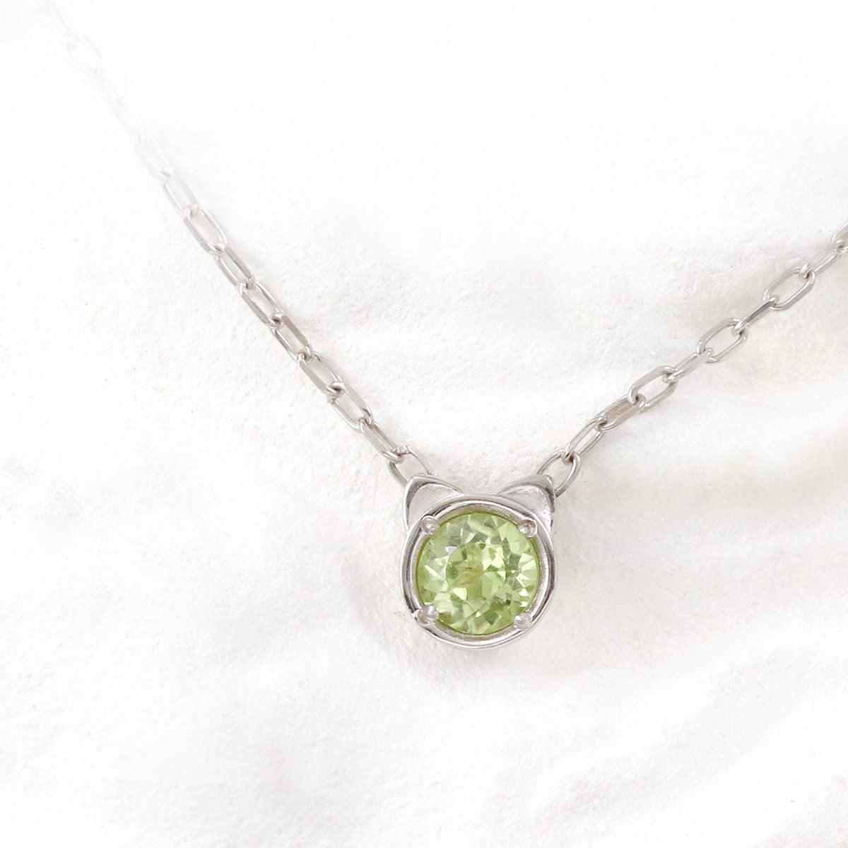 Pt900 ペリドット 猫モチーフネックレス_02