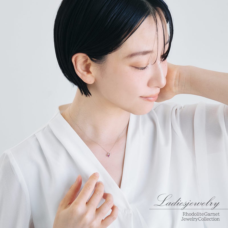 Pt900 ロードライトガーネット ハートモチーフネックレス_11
