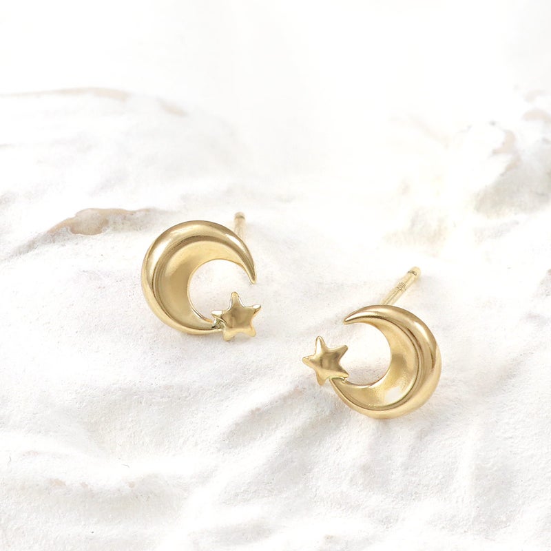 K18YG 星＆三日月 ピアス