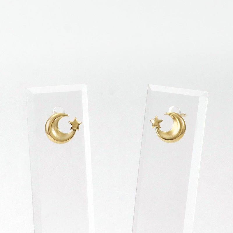 K18YG 星＆三日月 ピアス