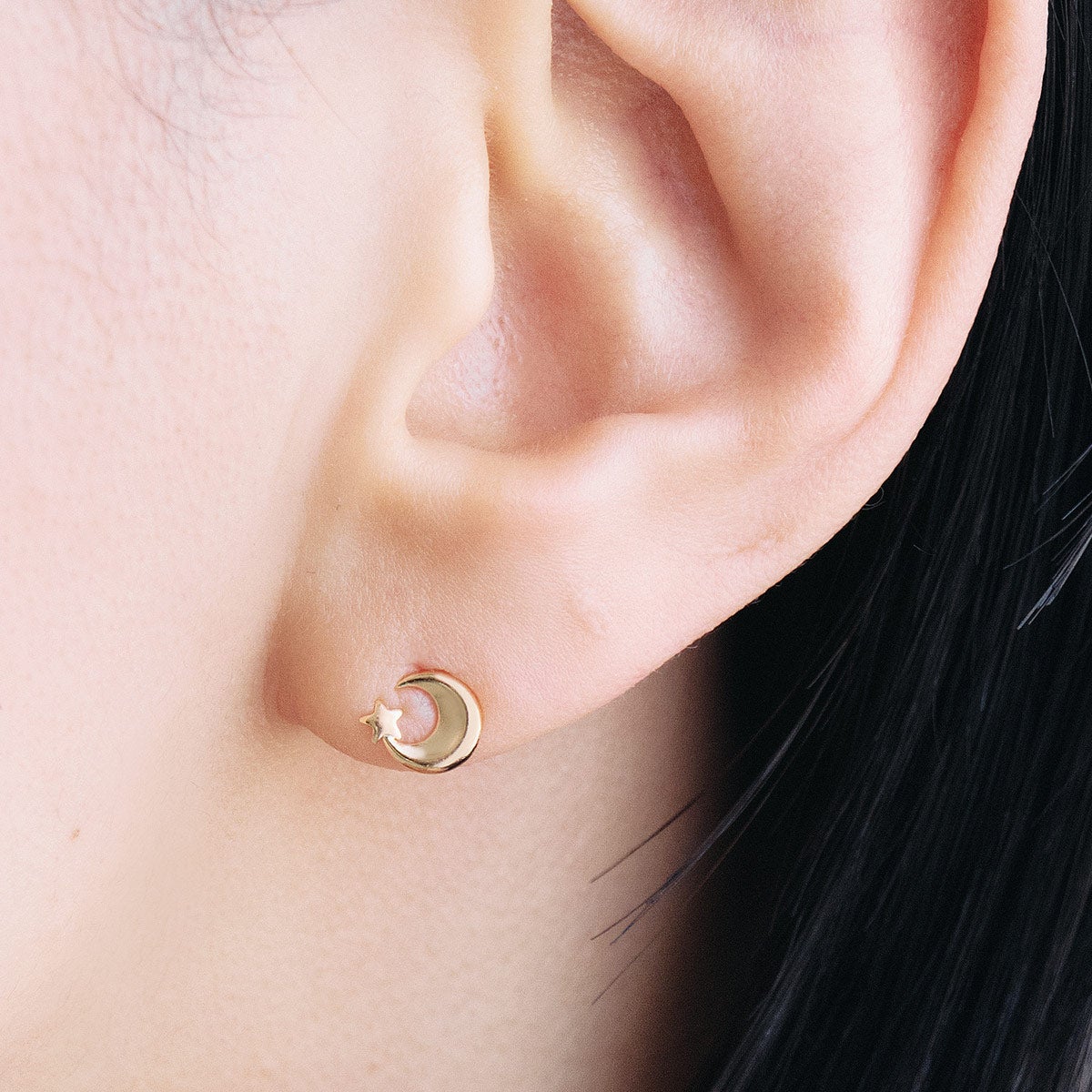 K18YG 星＆三日月 ピアス