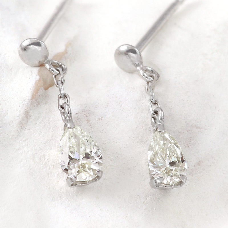 Pt900 Pt850 天然ダイヤモンド ティアドロップ ピアス