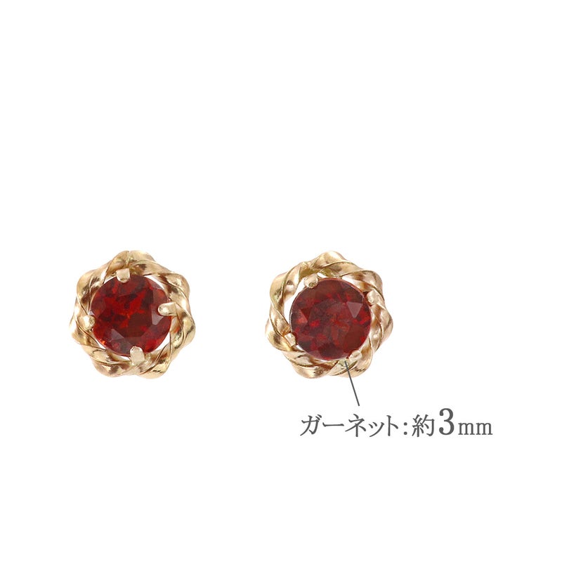 K10YG 3mm ガーネットピアス