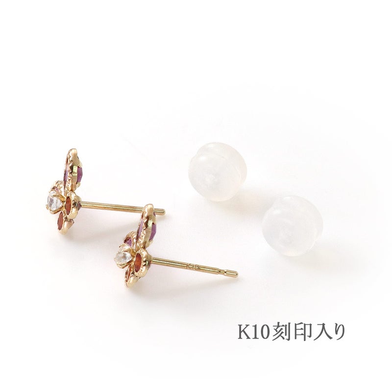 K10YGホワイトトパーズ＆ロードライトガーネット＆ガーネット バタフライピアス
