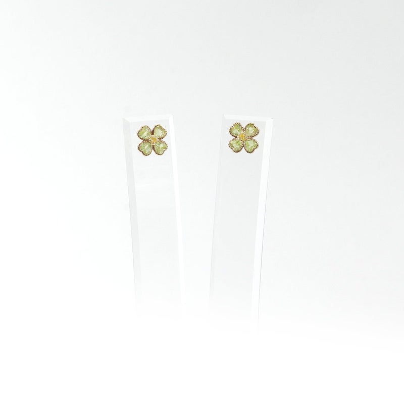 K10YG シトリン＆ペリドット 四つ葉のクローバーピアス