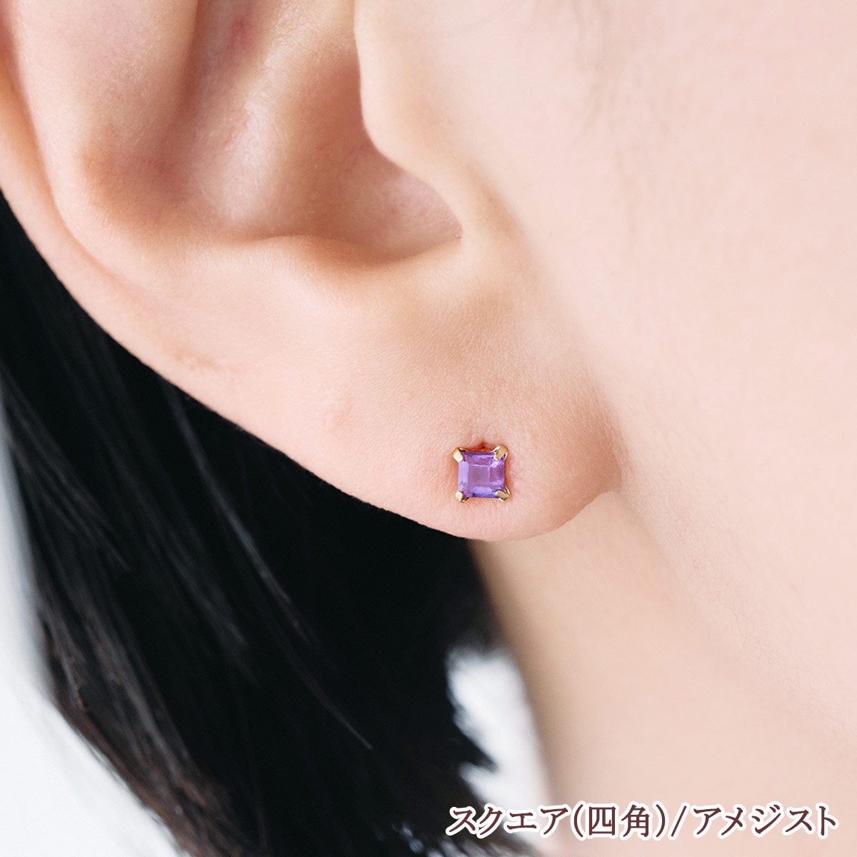 K18YG/Pt900 3mm ラウンド/スクエア カラーストーンピアス