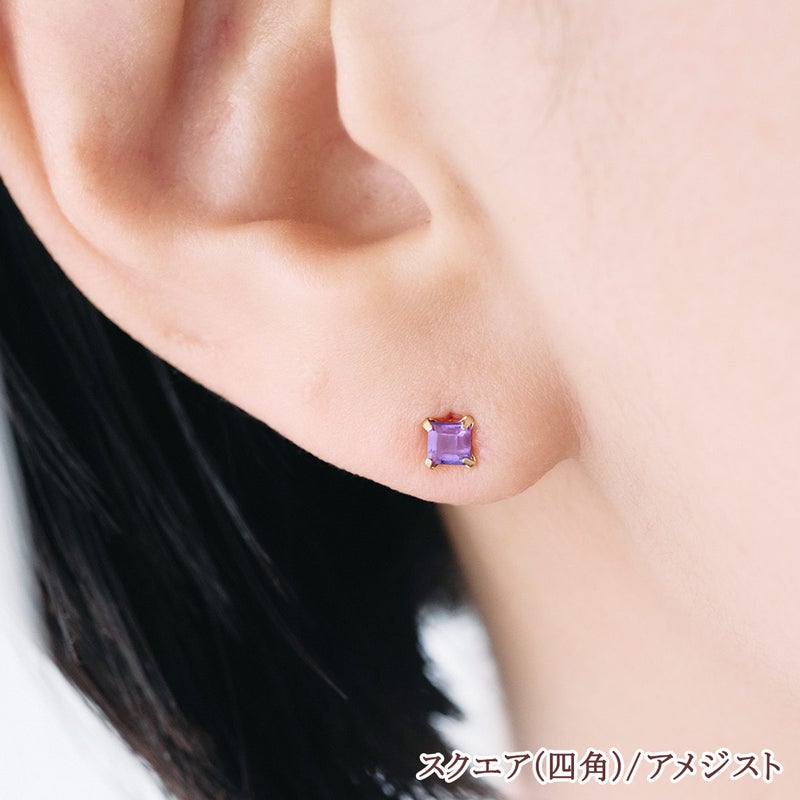 K18YG/Pt900 3mm ラウンド/スクエア カラーストーンピアス